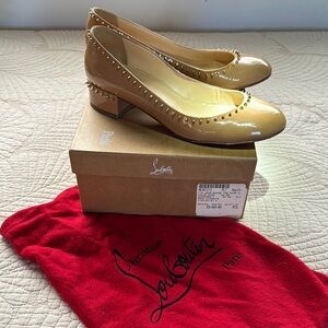 Christian Louboutin Beige Patent Leather Studded Pumps